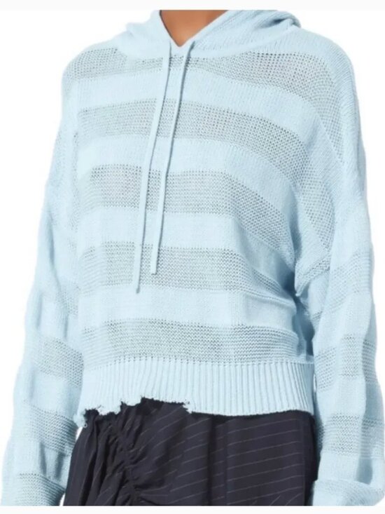 RtA Sweaters - RtA Marvin Cropped Hoodie Sweater in Baby Blue S
